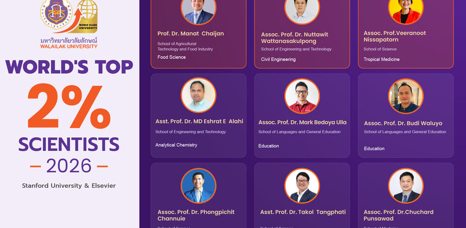 9 นักวิจัย ม.วลัยลักษณ์ ติดอันดับ ” Top 2%” ของโลก ประจำปี 2026